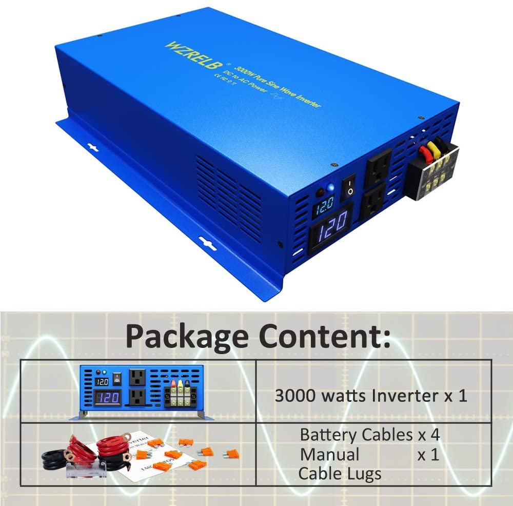 Inverter Pure Sine Wave 60Hz 120V 3000W - อินเวอร์เตอร์พลังงานคลื่นไซน์บริสุทธิ์ 3000W 24V 220V เครื่องกำเนิดไฟฟ้าพลังงานแสงอาทิตย์ 12V/36V/48V/60V/72V/96V