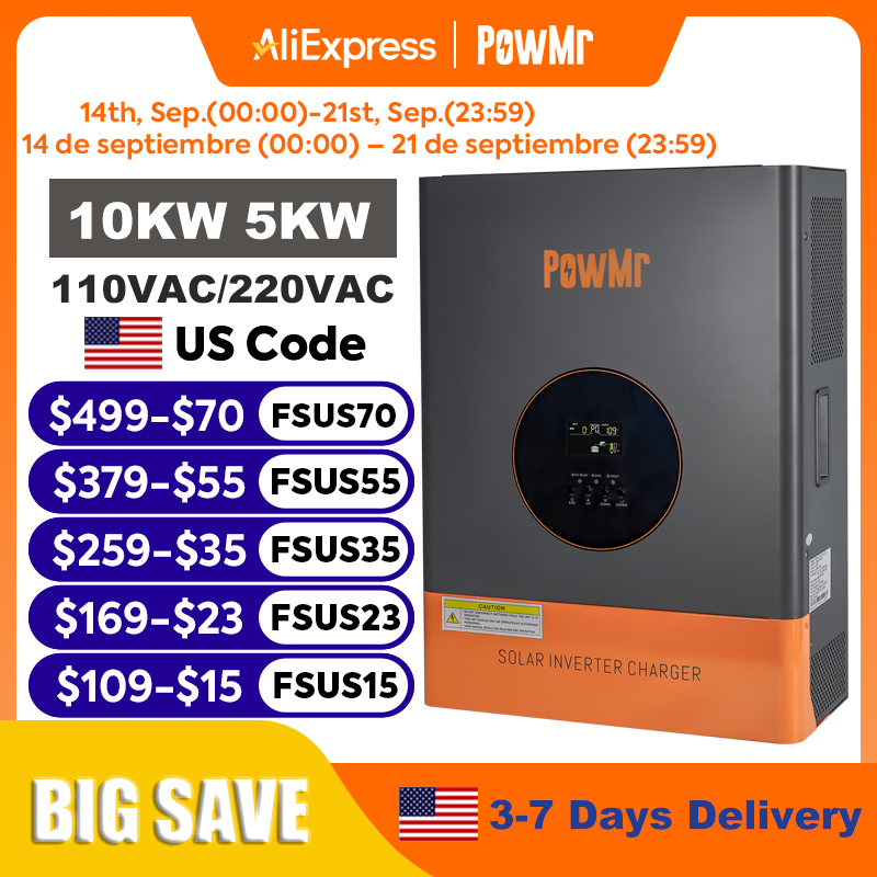 อินเวอร์เตอร์ PowMr 10KW 5KW แ - Split Phase Inverter 10Kw 110V 220V บทวิจารณ์และราคา